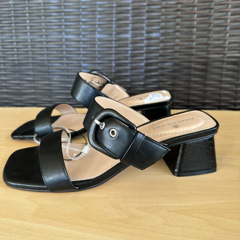 Bandolino Women’s Leather Black Size: 7.5 Buckle Heeled Mules - Picture 2 of 11